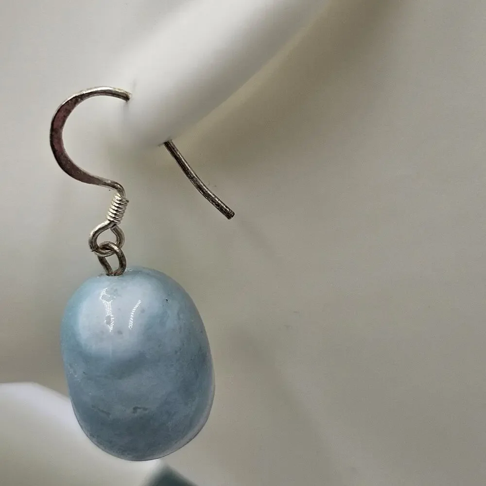 Larimar Blue Stone Bead Necklace & Earrings Set GSJ 925 Sterling